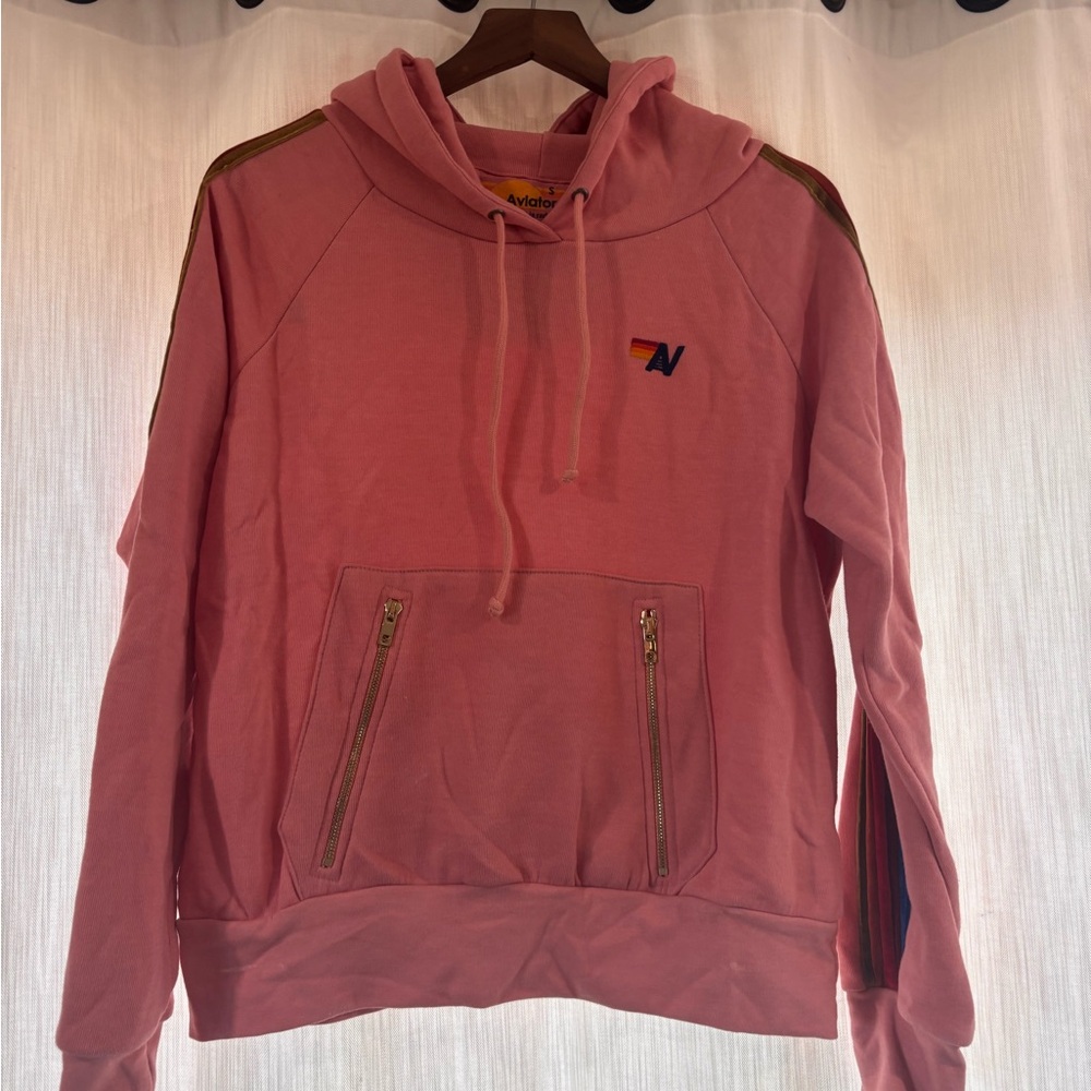 Aviator nation Pink Hoodie with Zipper Pockets